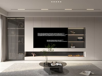 Modern TV Wall Design With Cabinets Open Shelves And Ambient Lighting 3d model