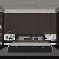 Modern Bedroom Interior Design With Wooden Accent Wall Pendant Lights And Green Plants