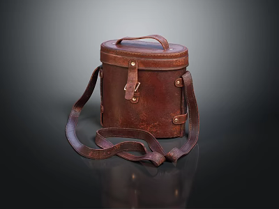 Vintage Genuine Leather Box With Adjustable Shoulder Strap And Brass Buckle 3d model