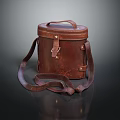 Vintage Genuine Leather Box With Adjustable Shoulder Strap And Brass Buckle