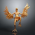 Detailed Golden Mythical Humanoid Sculpture With Outstretched Wings And Claws