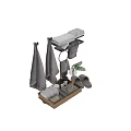 Modern Bathroom Accessories Set with Soft Towels Hanging Rack Cozy Slippers Toiletries and Green Plant