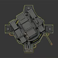 Sci Fi Mechanical Turret 3D Model With Armored Structure Multiple Weapon Systems And Warning Signs