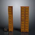 Tall Brown Wooden Drawer Cabinets With Multiple Drawers And Small Metal Chest