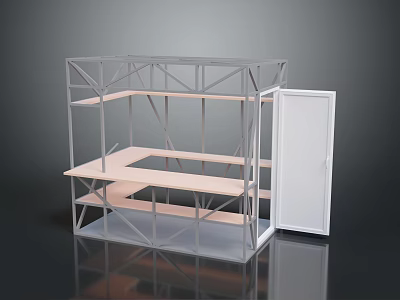 Modern Metal Frame Storage Shelving Unit With Light Wooden Shelves And White Door 3d model