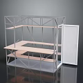 Modern Metal Frame Storage Shelving Unit With Light Wooden Shelves And White Door