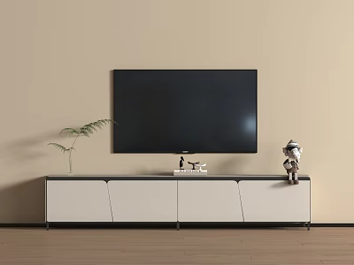 Modern TV Stand With Flat Screen TV Decorative Figurine And Potted Plant 3d model