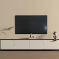 Modern TV Stand With Flat Screen TV Decorative Figurine And Potted Plant
