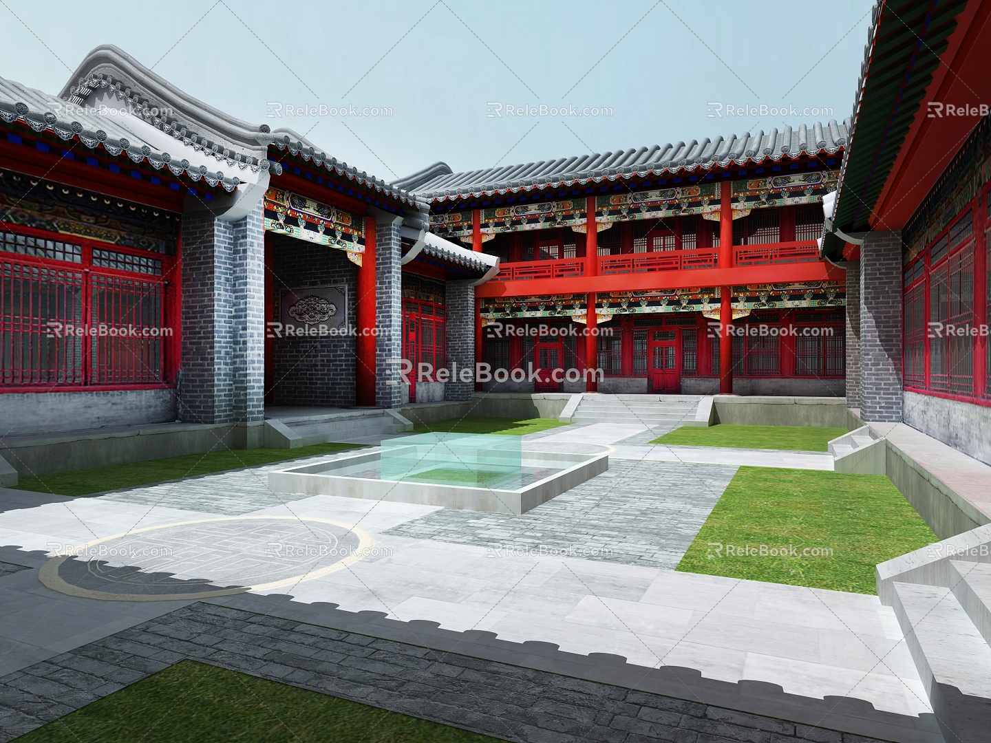 Chinese style building large courtyard door 3d model