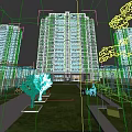 Modern High Rise Residential Building With Green Lawn Trees Blue Sky And White Clouds