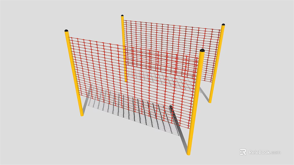 Red Mesh Fence With Yellow Posts For Safety And Security Applications 3d model 