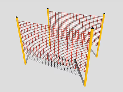 Red Mesh Fence With Yellow Posts For Safety And Security Applications 3d model