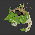 Scenic 3D Landscape With Green Lawn Cluster Of Buildings Circular Plaza And Paths