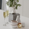 Kitchen ornaments goblet bowl green plant milk 3d model