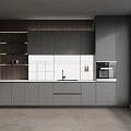 Modern Kitchen Interior With Gray Cabinets White Backsplash And Built In Appliances 3d model