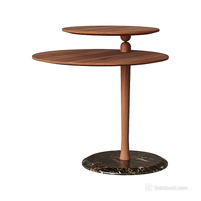 Modern Wooden Two Tier Side Table With Round Top And Marble Base 3d model