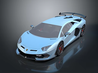 Light Blue Sports Car With Rear Spoiler Red Alloy Wheels And Sporty Design 3d model