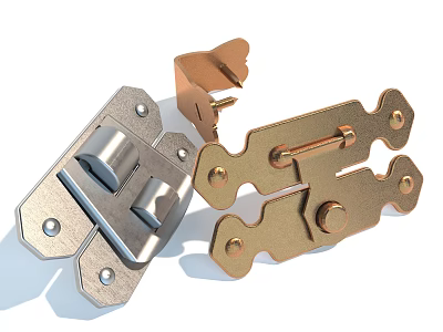 Screen Furniture Hardware With Brass Lock And Silver Hinge Components 3d model