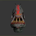 3D Character Biological Head Design With Metal Helmet Sharp Fangs And Colorful Details