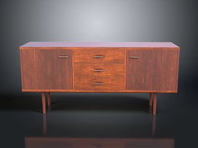 Elegant Mid-Century Wooden Sideboard With Natural Wood Grain Drawers Cabinet Doors And Slender Legs 3d model