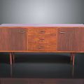 Elegant Mid-Century Wooden Sideboard With Natural Wood Grain Drawers Cabinet Doors And Slender Legs