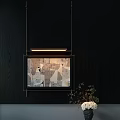 Modern Interior Wall With Geometric Painting Long Pendant Light Green Plants And White Bouquet