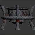 Worn Rusted Metal Crucible With Circular Basin Riveted Ring And Spiked Legs