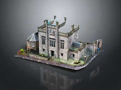 Ancient Stone Building Model Scenic Landscape With Tower Windows And Greenery Pathway 3d model