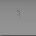 Single Blue Flower Plant With Green Stem And Leaves On Dark Background