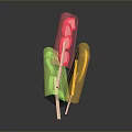 Colorful Fruit Flavored Popsicles With Fresh Fruit Pieces On Sticks 3d model