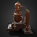 Steampunk Style Kitchen Appliance with Copper Pipes Gauges and Keyboard Panel Design 3d model