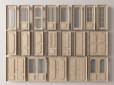 Various Hinged Doors Designs With Glass Panels And Wooden Frames 3d model