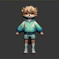 Cute Animal Character With Brown Fur Orange Eyes Turquoise Hoodie Plaid Shorts And White Sneakers