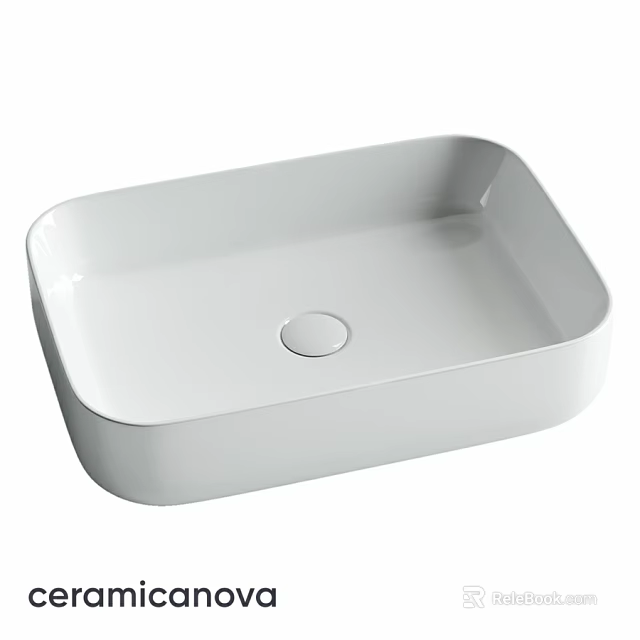 White Square Modern Ceramic Washbasin With Smooth Surface And Central Drain Hole For Bathroom 3d model 