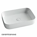 White Square Modern Ceramic Washbasin With Smooth Surface And Central Drain Hole For Bathroom