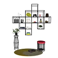 Stylish Wall Cabinets And Shelves With Potted Plant Stool Decorative Items And Rug