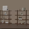 Minimalist Wooden Shelves With Decorative Items Books Vases Against Beige Wall And Sunlight