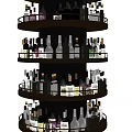 Wine Bottles And Glasses On Rotating Multi Tiered Circular Shelf 3d model