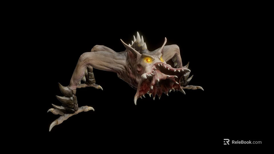 Mythical Monster Character Design With Spiked Head Sharp Teeth Yellow Eyes And Clawed Limbs 3d model 