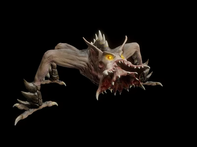 Mythical Monster Character Design With Spiked Head Sharp Teeth Yellow Eyes And Clawed Limbs 3d model
