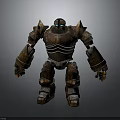 Rusty Metallic Robot Character With Blue Glowing Eyes And Humanoid Creature Armor 3d model