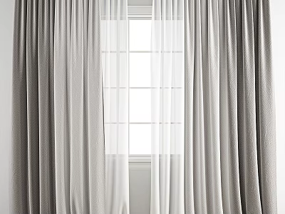 Gray Curtains With White Sheer Panels For Home Window Decoration 3d model