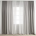 Gray Curtains With White Sheer Panels For Home Window Decoration