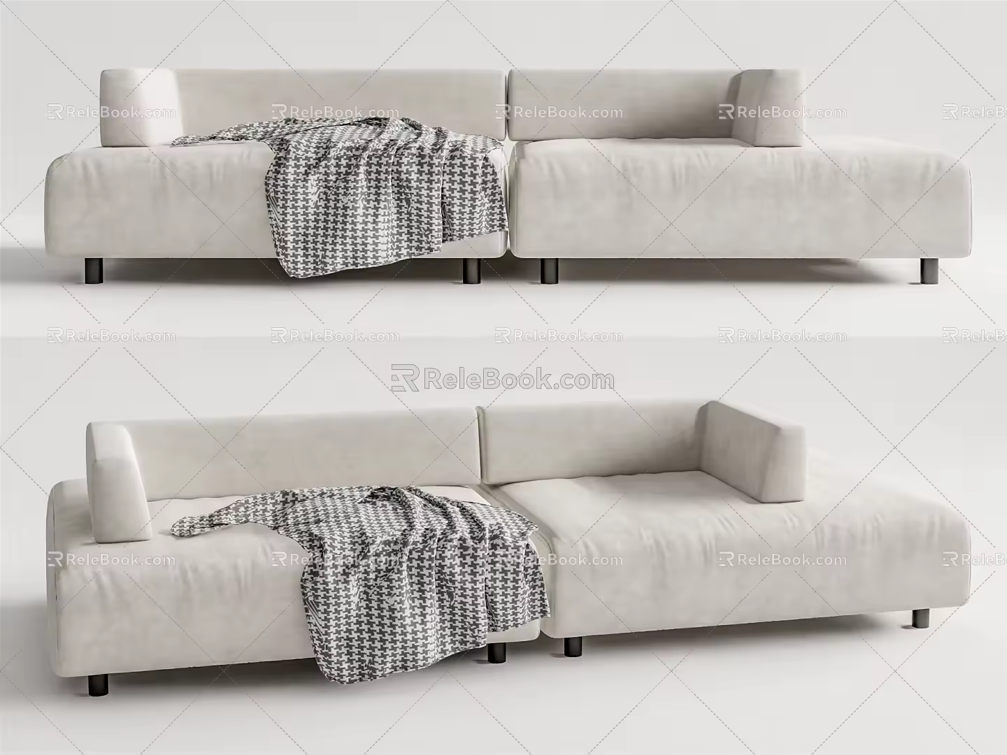 Modern double sofa fabric multi-person sofa 3d model