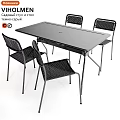 Modern Rectangular Dining Table And Four Chairs Set With Metal Frame Wicker Seats