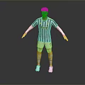 Game Movie Character 3D Render in Black White Striped Jersey Number 9 Standing Pose