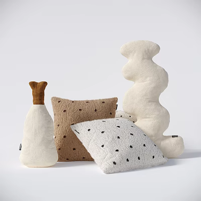 Modern Soft Plush Throw Pillows with Brown White Polka Dot and Abstract Shape Design 3d model