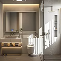 Modern Bathroom Interior With Light Wall Mirror Sink Toilet And Shower Area