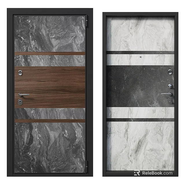 Modern Swing Door Design With Wooden Panel Glass Insert and Metal Frame 3d model 