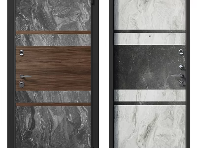 Modern Swing Door Design With Wooden Panel Glass Insert and Metal Frame 3d model